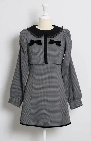 pium 더블 리본 레이어드 플레어 원피스