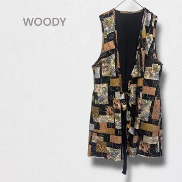 우디 슬리브리스 베스트 롱 기장 베스트 겉옷 레트로 일본풍 패턴 개성있는
