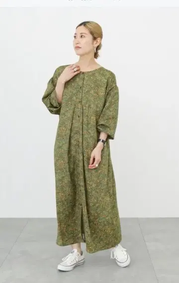 SM2 전후 2way 꽃무늬 롱 원피스 벌룬 슬리브 그린