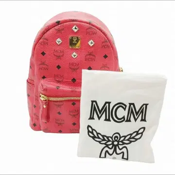 새상품급 MCM 백팩 가죽 핑크 계열 스터드