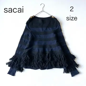 4956 [새상품급] 사카이 프린지 니트 보더 블랙 네이비 M