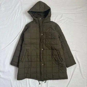 새상품급 패딩 자켓 미들 기장 카키 M 드로 코드 후드 부착 노움코어