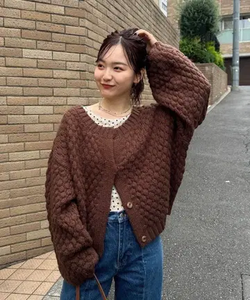 [택 포함 새상품] mystic 포코포코 니트 가디건 브라운