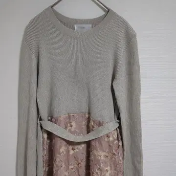 index 리브 편직 긴팔 플로럴 원피스