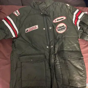 Texaco 패치 다운 자켓 올리브 그린