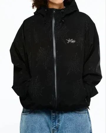 거미줄 패턴 블랙 나일론 자켓