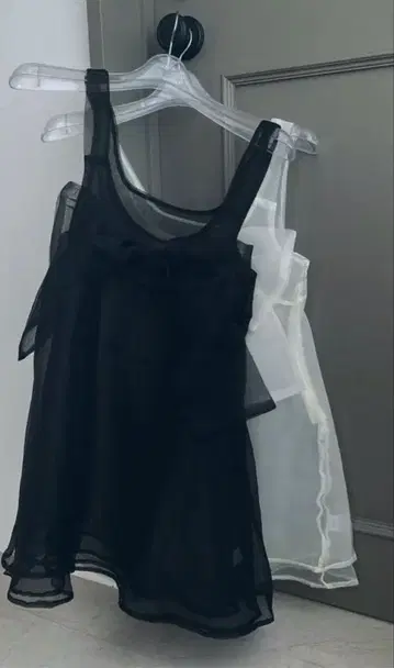 HOWDY. organdy ribbon tunic(Black/Ivory)