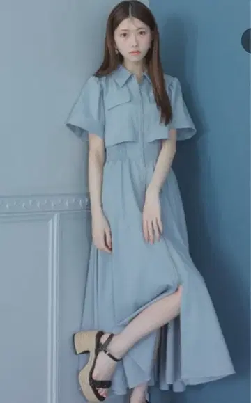 rienda 리엔다 반팔 셔츠 원피스 라이트 블루