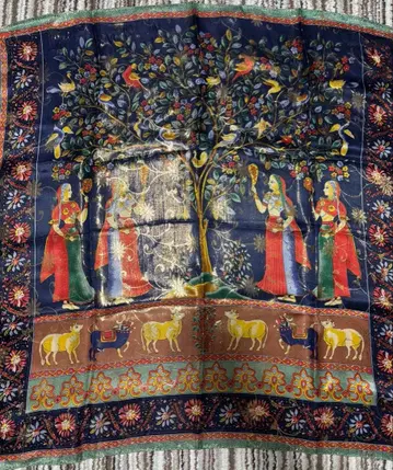 빈티지 레트로 대형 스퀘어 스카프 실크 100%