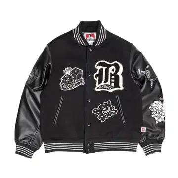 바시티 자켓 블랙 울 가죽