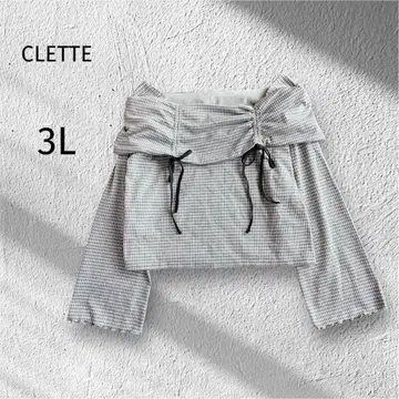 쿠레트 오프숄더 긴팔 리본 빅 사이즈 체크 무늬 그레이 3L