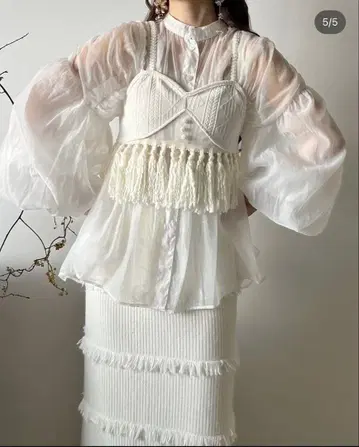 AERMA celeste knit fringe bustier