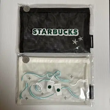 스타벅스 홀리데이 오리지널 메쉬 자수 파우치 화이트와 블랙