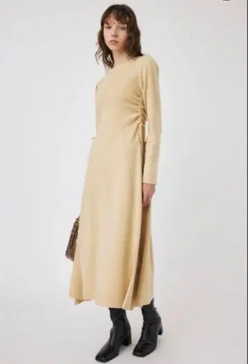 MOUSSY 웨이스트 리본 롱 드레스 블랙