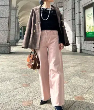 릴리 브라운 스텝 웨이스트 와이드 데님 팬츠