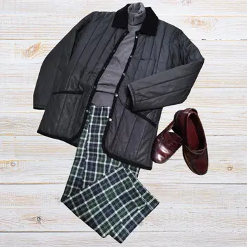 새상품급 그린 라벨 릴랙싱 울 슬랙스 M 타탄 체크 그린 네이비 화이트