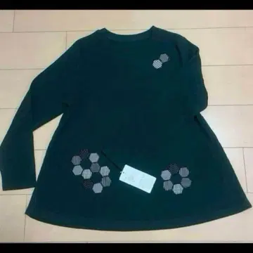 다크 그린 꽃무늬 자수 긴팔 튜닉