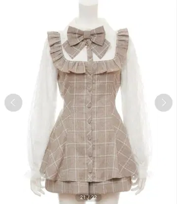 시크릿 허니 체크 무늬 프릴 셋업