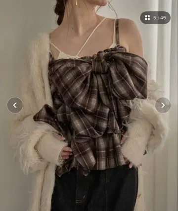 mideal 옴브레 체크 더블 리본 뷔스티에