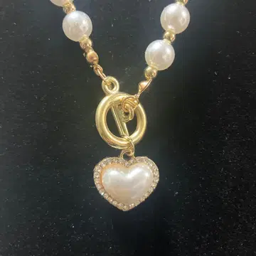 펄 목걸이 하트 참 골드 만텔 잠금 담수 진주