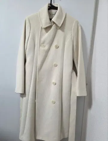 아이보리 더블 브레스트 롱 코트