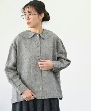 헤븐리 린넨 둥근 카라 블라우스 그레이