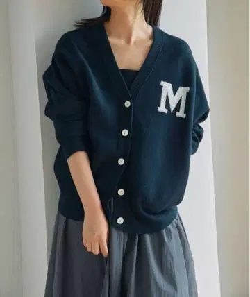 BABYLONE 로고 가디건 FREE 네이비 겨울 바빌론