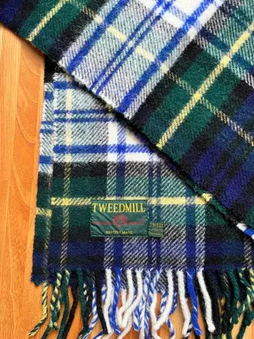 TWEEDMILL 대형 울 체크 무늬 스톨 담요