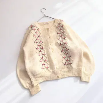 빈티지 입체 꽃 자수 니트 가디건 굵은 짜임 C2
