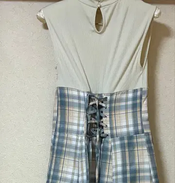 더즐린 체크 슬리브리스 코르셋 원피스