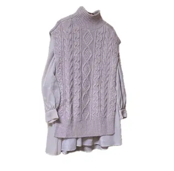 COCODEAL 케이블 니트 베스트 오간자 원피스