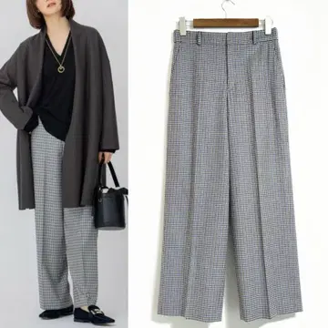 23구 23구 울 밀드 스트레치 체크 와이드 팬츠