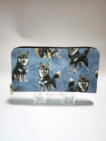 블랙 시바견 패턴 라운드 지퍼 장지갑 25120601