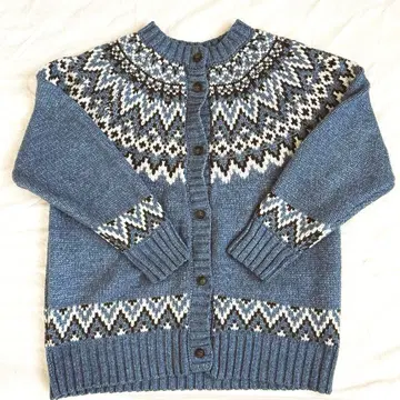 프릭스스토어 페어아일 패턴 니트 가디건 파랑 프리 사이즈