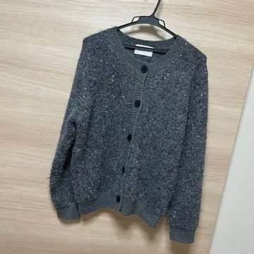 ANDREA & Co. 그레이 가디건 니트 라메 스팽글