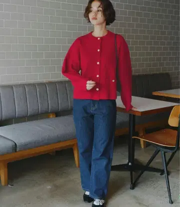 titivate 골드 니트 가디건 레드 S