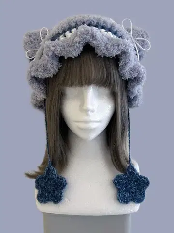 [1개만] 고양이 귀 니트 모자 파랑 화이트 그레이 블루 화이트