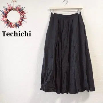 테치치 린넨 혼방 플레어 스커트 안감 포함 루즈핏 캐주얼 내추럴