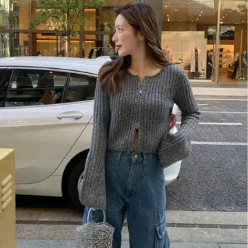 GRL 그레일 스팽글 더블 지퍼 숏 기장 니트탑 미사용 새상품