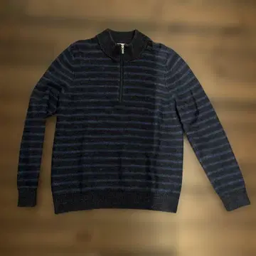 [ 90s ] L.L.Bean 하프 지퍼 보더 코튼 니트 네이비