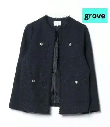 grove 프린지 트위드 자켓 노카라 네이비 럭셔리 M