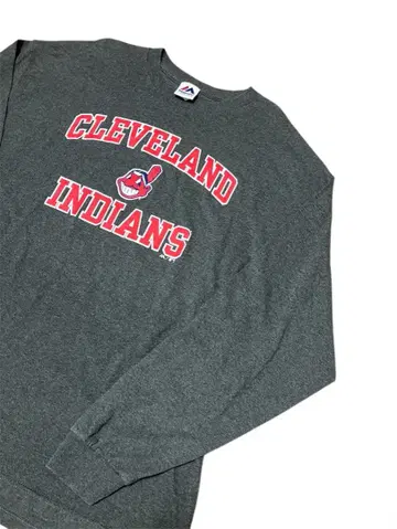 CLEVELAND INDIANS 긴팔 티셔츠 그레이 와후장 모델