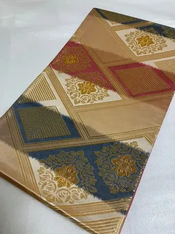 후쿠로 오비 기하학 패턴 꽃무늬 트리콜로르 컬러 육통 무늬