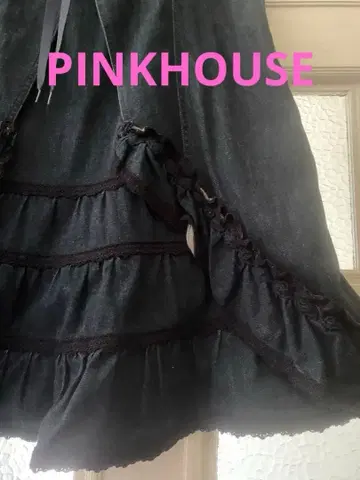 핑크하우스 블랙 데님 프릴 롱 스커트 새상품급
