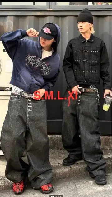 Bevis 링링 링링 배기진 다크 데님 와이드 팬츠