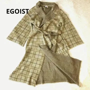새상품급 EGOIST 벨트 포함 자카드 롱 가디건 체크 베이지