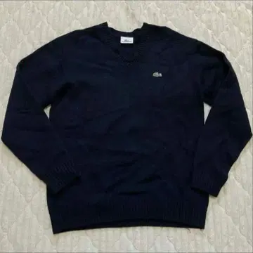 남성용 사이즈 4 LACOSTE 네이비 V넥 니트