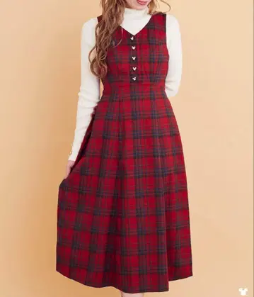 areeam 미키 체크 오버롤 스커트