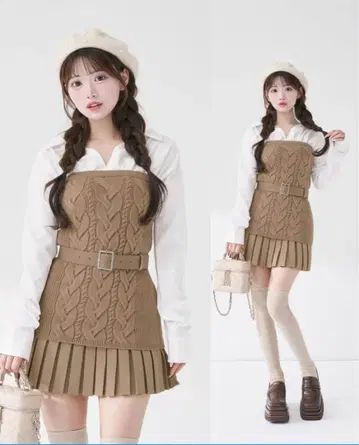 Darich 셔츠 도킹 플리츠 니트 미니 원피스