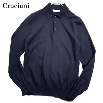 크루치아니 롱 슬리브 울 니트 피케 셔츠 이탈리아제 다크 네이비 리브